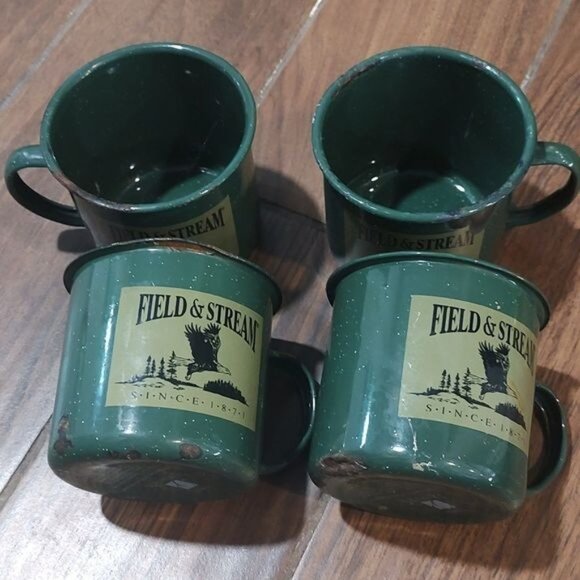 Vintage Field and Stream green metal camp mugs - Picture 1 of 5
